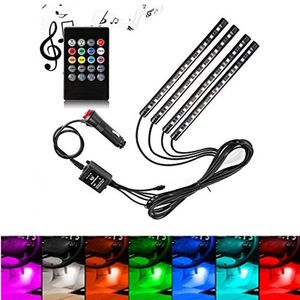 4 pces 48-leds kit de iluminação decorativa atmosfera interior do carro, multi cor com função ativa som controle remoto sem fio