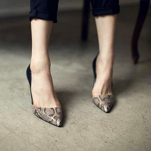 Spring/Fall New Single Shoes Woman High Heels Pointed toe Women Pumps Shallow Snake Pattern For Female Mixed Color Black Beige