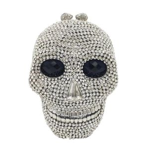 Boutique de FGG Halloween Novelty Funny Skull Clutch Women Silver Evening Bags Party Cocktail Crystal Purses and Handbags 220211