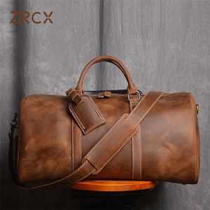 Vintage Men s Hand Luggage ZRCX Bag Travel Geunine Leather Large Capacity Single Shoulder Messenger For Inch Laptop