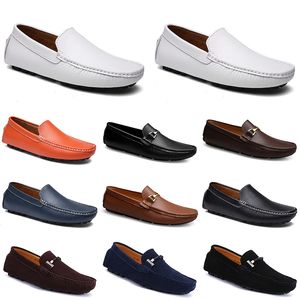 fashions leather doudou men casual drivings shoes Breathable soft sole Light Tan blacks navys whites blues silvers yellows grey footwear all match lazy cross border
