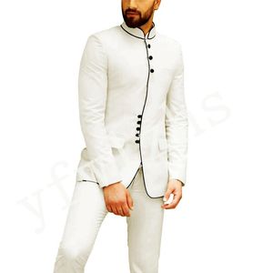 Maßgeschneiderte einreihige Trauzeugen mit Mandarin-Revers-Bräutigam-Smoking für Herren, Hochzeit/Abschlussball/Abendessen, Trauzeugen-Blazer (Jacke + Hose + Krawatte) T290