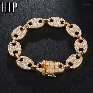 Länk, kedja Hip Hop Multi-Färg Bredd Iced Out Rhinestoned 13mm 20cm Guld Kaffebönor Länkarmband för män Smycken1