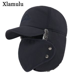 Xlamulu Winter Bomber Hats for Men Fur ware fick balaclava Winter Hats Bomber Harflap Skull Mask Outdoor Sport Male Bomber Hat Y200110