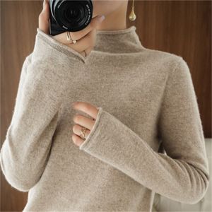 Herbst Winter Weiche Stretch frauen Pullover Dicke Rollkragen Pullover Lose Elastische Pile Neck frauen Warme Gestrickte Pullover 210218