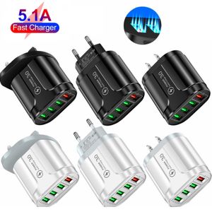 4 USB Fast Charging Adapter Mobile Phone Wall Charger QC3.0 European America UK Standard Travel Charging Power Plug Approved CE ROHS FCC
