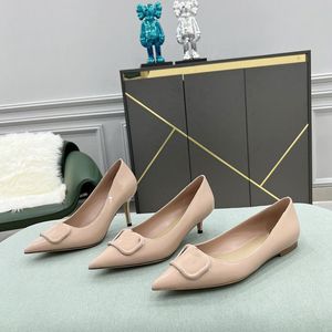 Soft patent leather dress shoes pointed toe fashion buckle designer flat 4cm 8cm heels party lady pumps slip-on with box