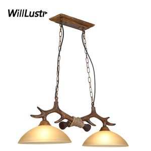 Creative Resin Antler Pendant Lamp Retro Deer Horn Suspension Light Hotel Bar Cafe Restauerant Store Loft Glas Hängande Belysning