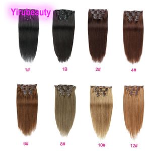 Virgem brasileira 100% clipe de cabelo humano em extensões de cabelo 1# 1b 2# 4# 6# 8# 10# 12 Cor reta 14-24nch Remy Hair