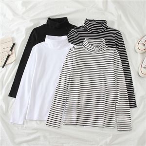 women's T-shirts Korean Harajuku Female Student Casual Women t-shirt Spring stripe slim black t shirt Long sleeve white top 220307