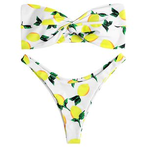 Langstar Lemon Bikini Twist Bandeau Bikini Set Mulheres Swimsuit Sexy Strapless Padded Swimwear Brasileiro Buqini Natação Terno T200708