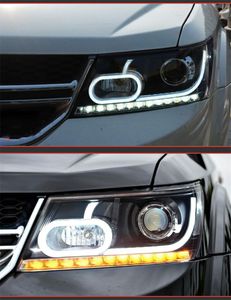 2PCs framljus för Dodge Journey LED-strålkastare Freemont 2009-2017Headlight Xenon DRL Vänd signal Reverse Dimlampa