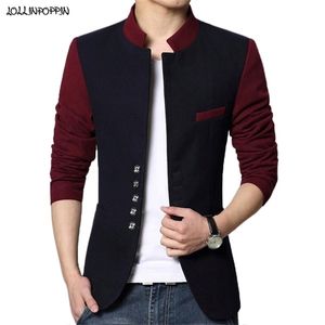 Col montant hommes Blazer couleur bloquant Patchwork conception tunique décontractée costume veste simple boutonnage manteau vêtement d'extérieur pour homme 220310