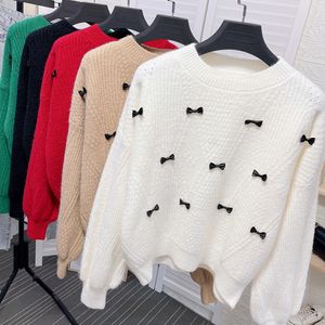 Frühling herbst neue design frauen oansatz langarm bogen patchwork nette süße gestrickte pullover jumper tops