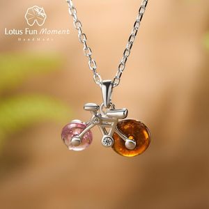 Lotus Fun Natural Tourmaline Gemstones Fashion Creative Bicycle Necklace Real 925 Sterling Silver Fine Jewelry Women Necklaces Q0531