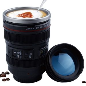 Creative 400ml Stainless steel liner Camera Lens Mugs Coffee Tea Cup Mugs With Lid Novelty Gifts Thermocup Thermo mug 201119
