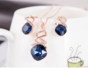 Geometriska kristall smycken sätter spiral halsband örhängen engagemang bröllop smycken set uppsättning brud smycken set
