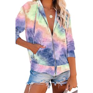 Women's Hoodies & Sweatshirts Fashion Tie-dyed Colors Women Hooded Pullover Long Sleeve Sweatshirt Femme Autumn 2021 Big Pocket Design Top