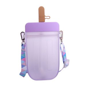 Neuheit Nette Stroh Tasse Neue Kunststoff Popsicle Wasser Flasche Drink Transparente Flasche Fruchtsaft Leck Outdoor Flasche Für Kind 201204