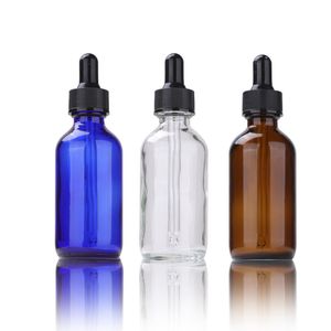 Wholesale Boston Round Glass Bottles 60ml Amber Clear Blue Perfume Essential Oil Bottle Glass Packaging Cosmetic Bottles For Sale