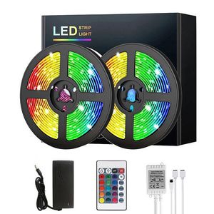 LED Şerit Işıkları RGB 5 M 10 M 15 M 20 M Esnek Renk Değişimi SMD 2835 24key IR Uzaktan Kumanda Ev Yatak Odası Mutfak Için 100-240 V Adaptörü