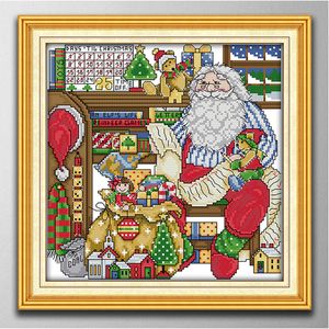 Arbetsrum av Santa Claus Decor Paintings, Handgjorda Cross Stitch Craft Tools Broderi NeedleWork Sets Räknat Skriv ut på duk DMC 14ct / 11ct