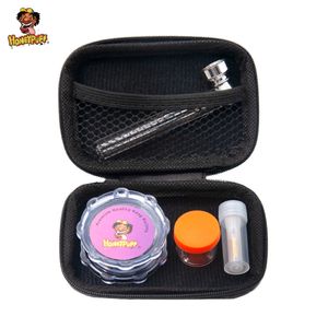 HONEYPUFF Smoke Tobacco Kit Hard Plastic Herb Grinder For Tobacco + Glass Mouth Tip + Non-Sticker Silicone Storage Jar + Glass Smoke Pipe