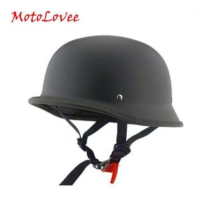 Motolovee Matte Preto Universal Motocicleta Capacete Vintage Meio Rosto Capacete Retro Alemão Chopper Cruiser Preto Capacete