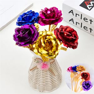 24K Foil Plated Gold Rose Flowers Glaxy Box Wedding Decor Valentine's Day Creative Gift Golden Rainbow Rose
