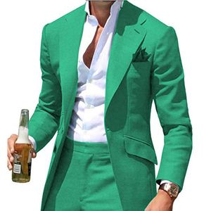 Green Slim fit Men Suits for Dinner Prom Party Latest Design 2 Piece Man Jacket with Pants Tailor made Wedding Groommen Tuxedos 201106