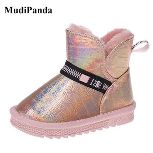 MudiPanda Kids Fashion Girls 'Boots Winter 2020 Baby Boy Теплая нескользкая детская плюшевая патентная кожа снеговики 3 4 6 8 12YRS LJ201029