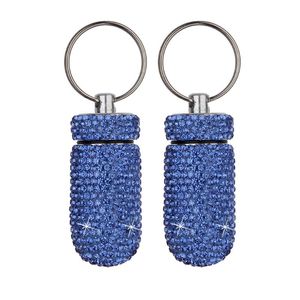 Keychains S 2st Case Box Outdoor Waterproof Rhinestone Keychain Container Key Ring Portable11588