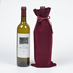 16 * 36cm Flanelette Drawstring Wine Red Bags Vinflaska Förpackning Pouches Business Gifts Promotion grossist anpassad logotyp.
