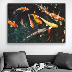 Moderno nuovo stile cinese su tela dipinto animali poster e stampe Koi Fish Wall Art immagini per soggiorno Home Decor Cuadros