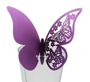 Hälsningskort st Butterfly Vin Glas Kort Laser Klipp Hollow Table Name Place Escort Cup Paper For Party Wedding Home Decorations feat1
