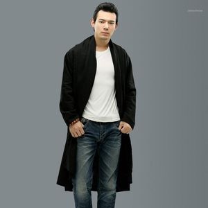 Мужские плащи оптом-мужское льняное пальто с длинным платком кардиган высокого качества уличный панк свободная мода повседневная верхняя одежда A681