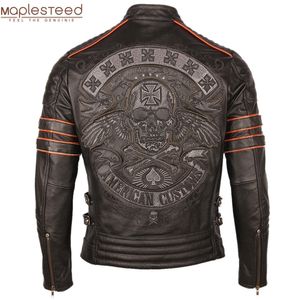 Schwarze Stickerei Schädel Motorrad Lederjacken 100% natürliches Rindsleder Moto Jacke Biker Ledermantel Winter Warme Kleidung M219 201216
