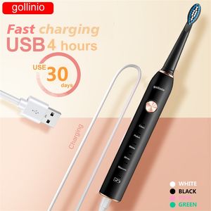 Gollinio Sonic電動歯ブラシ成人タイマーGL41B USB高速充電充電式歯のブラシの交換ヘッド高品質220224