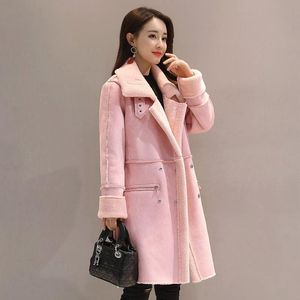 Winter Down Women Mid Length Lambs Wool Coat DeerSkin Velvet Kläder Koreansk stil Lös tjock bomullsadad jacka