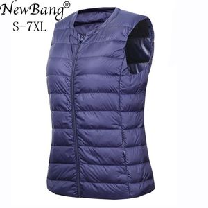 Newbang Marca 6XL 7XL Tamanho Grande Colete Quente Mulheres Ultra Luz Down Colete Mulheres Portáteis Sem Mangas Inverno Winter Liner 201029