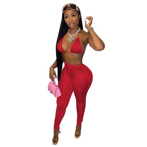 Outfits Women Tracksuits Summer Clothes Halter Tank Top Bra+leggings Two Piece Set Solid Tracksuits Matching Set Plain Sportswear Club wear 6942