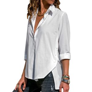 Womens Long Sleeve Tops Blusas Turn Down Collar Solid Office Blouse Fashion Button Side Split Blouses Casual Loose Ladies Shirts T190606