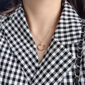 Wholesale silver circles necklace for sale - Group buy Designer men and women nail necklace classic simple Pendant Necklaces bright diamond luxury jewelry rose gold titanium steel gift box