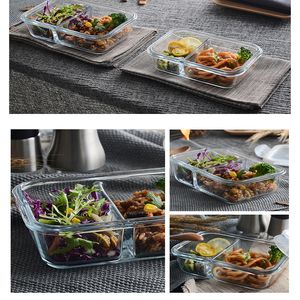 Contenitori per la preparazione dei pasti in vetro per alimenti 2 scomparti in borosilicato a tenuta stagna Lunch box Bento Box con coperchi Congelatore Forno a microonde 201016