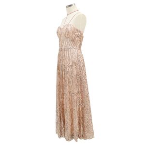 新しいキラキラピンクスパンコールイブニングドレスの恋人バックレスティーレングスブライダルガウン光沢のある2023パーティーフォーマルウェアローブデソリエ313D