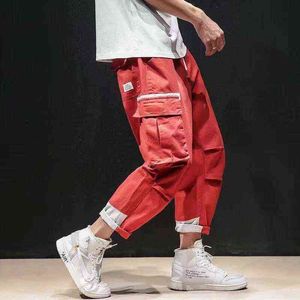 2022 Ny lös lång byxa män lastbyxor Baggy byxor Mode monterade bottnar Street Wear Hip Hop Pocket Pant G220224