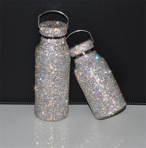 DHL-Diamond Water Bottles Thermos Flask Drinkware 3 Colors Thermal Insulation Direct Drinking For Women Fashion Crystal Glass