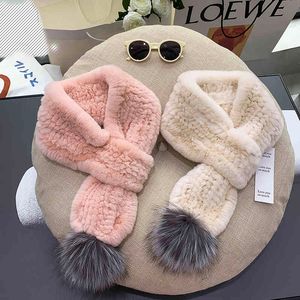Knitted Scarf Real Rex Rabbit Fur Neckerchief Woman Autumn And Winter Fashion Thermal Shawl Accessories 2020 -