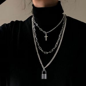 Mode unisex multilayer hip hop långkedja halsband för kvinnor män smycken gåvor nyckel kors hängande halsband tillbehör