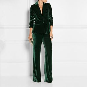 Formal Slim Fit Trabalho de Negócios Mulheres Desgaste 2 Peças Ternos Escuros Verdes Veludo Escritório Senhoras Moda Elegante Ternos Jacket Calças Set 200923